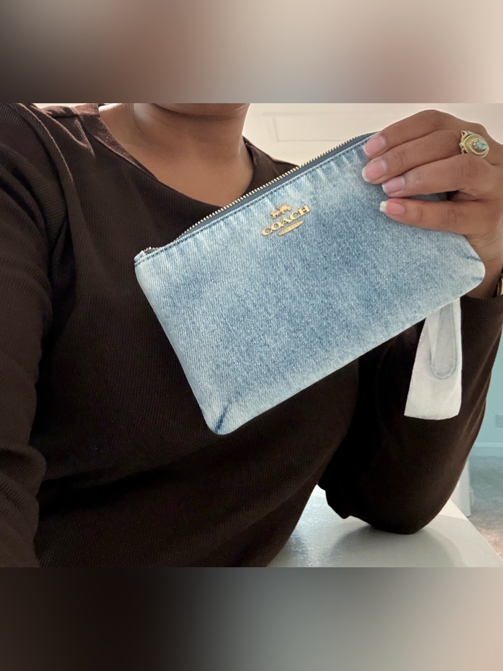 Coach Loved Denim Large Wristlet with Gold Hardware - Picture 9 of 10
